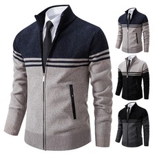 Men's New Winter Sweater Thick Fleece Warm Sweater Casual Stand Collar Zipper Ca