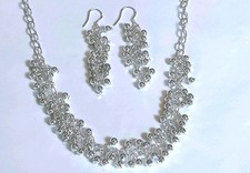 Sterling Silver Beaded Fringe Necklace Dangle Earrings Set 18"
