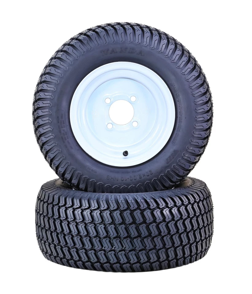 Neumático y rueda cortacésped WANDA 20X8-10 4 capas con rueda blanca de 4x4"-13039, juego de 2 Foto 2 de 3