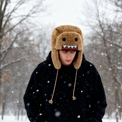 Domo Kun Furry Trapper Hat | Plush Winter Cap | Cosplay Streetwear Beanie - Picture 5 of 5