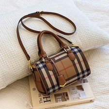 Large Capacity Plaid Shoulder Bag PU Crossbody Tote Classic Stripe 15*12*23 cm