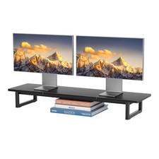 38 Inch Dual Monitor Stand Riser, Wood and Steel Desktop Organizer for Home O...