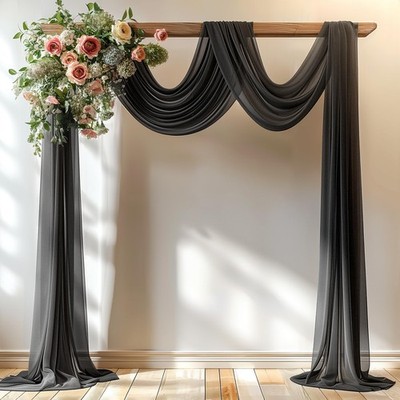 2 Panels Black Arch Draping Fabric, 30 Inch x 20FT, Sheer Backdrop, Decor