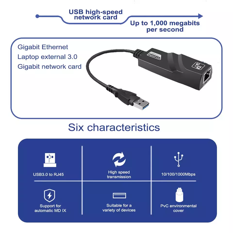 USB 3.0 Gigabit Ethernet LAN RJ45 1000Mbps Network Adapter For Windows PC Lot - Image 2 of 4