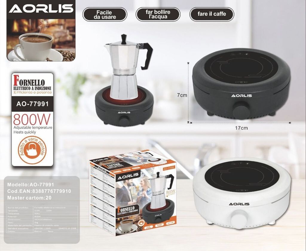 Fornello a Induzione AORLIS 800W AO-77991 | Piastra Sicura e Facile