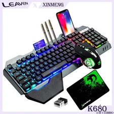 XINGMNEG K680 Wireless Gaming Keyboard&Mouse Set,Metal Panel,Removable Hand Rest