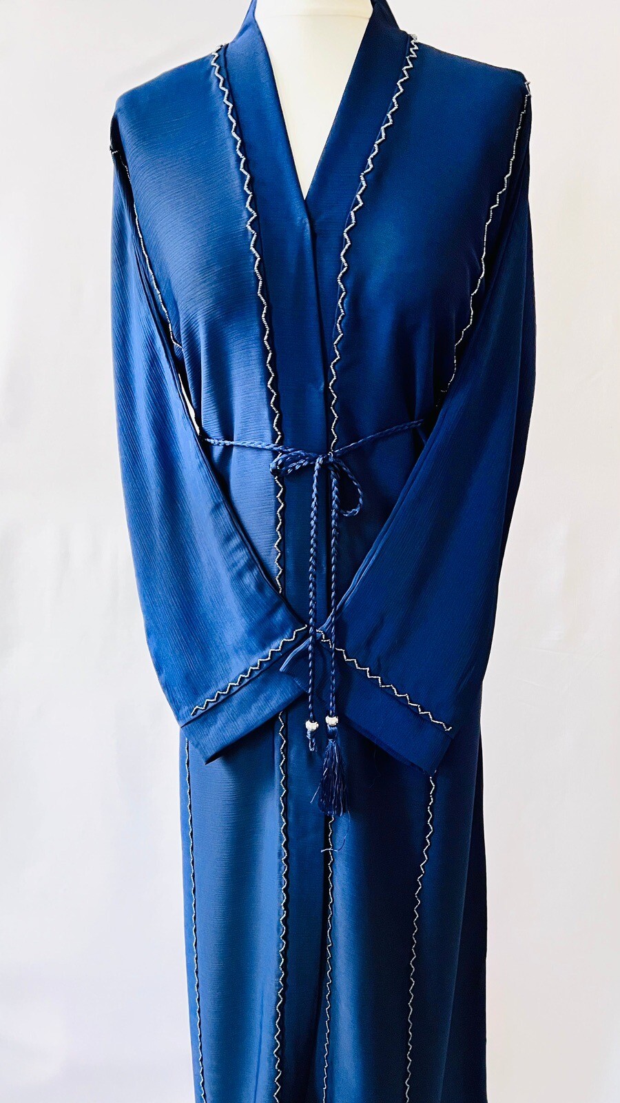 Navy Blue Front Open Dubai Abaya With Beadwork, Matching Scarf And Belt Size 54 image 6
