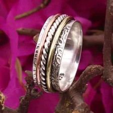 Copper Solid 925 Sterling Silver Band Spinner Ring Handmade Ring All Size-U-91