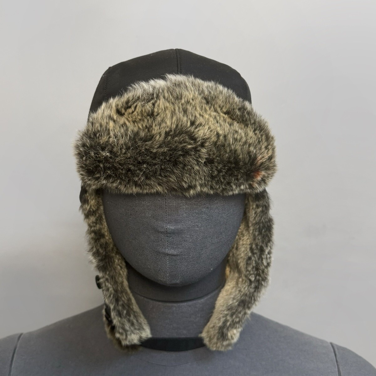 Woolrich Trapper Hat Size Small Rabbit Fur Trim Black Ushanka