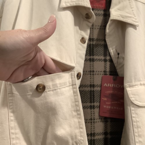 Arrow Workwear Flannel Lined Heavy Cotton Beige Shirt Jacket Men’s Small NWT - Picture 10 of 15
