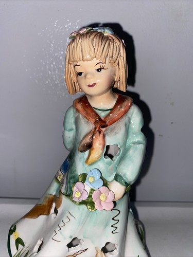 Tea Light Candle Holder Ceramic Girl Figurine - Picture 2 of 3