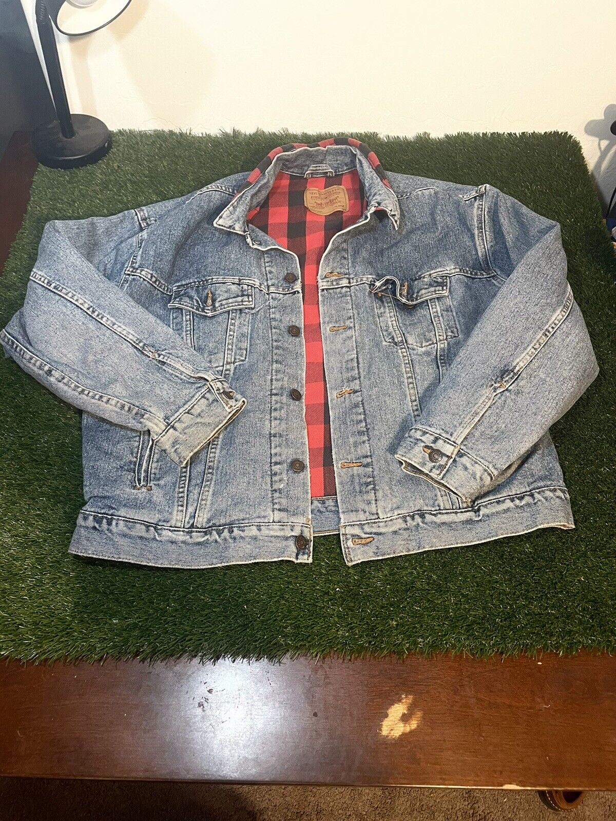 Vintage 90s Levi's Buffalo Plaid Flannel Lined Denim Jacket 70417 Men's XL  USA | eBay