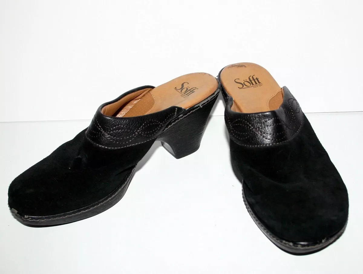 E rosoft by S fft suede clogs shoes leather detail sz. 8.5 US EUC