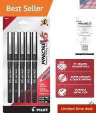 Precise V5 Black Liquid Ink Rolling Ball Pens - Extra Fine Point, Pack of 5