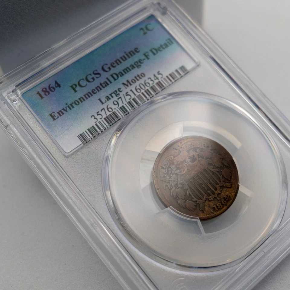 1864 Two-Cent Piece – PCGS Genuine (Env Damage, F Details) – Civil War Era - Image 3 of 4