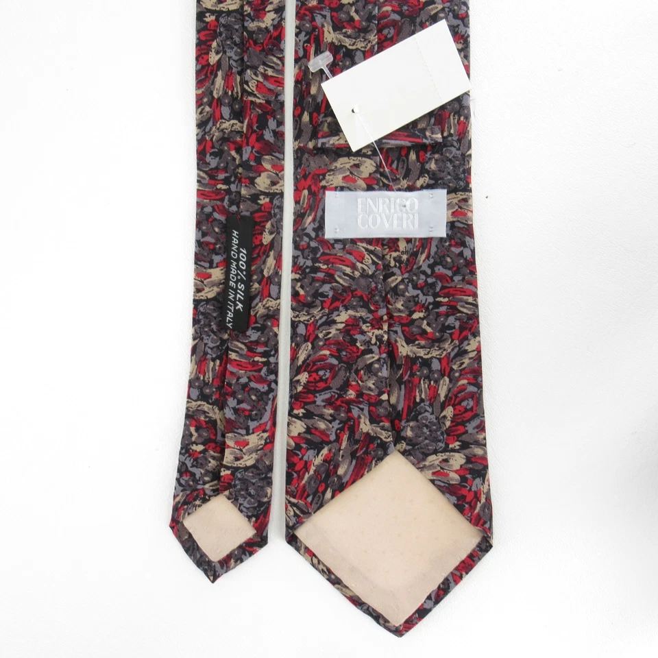 Винтажный мужской галстук Enrico Coveri 56 дюймов шелк красный серый лаванда абстрактный цветочный широкий - Изображение 4 из 4