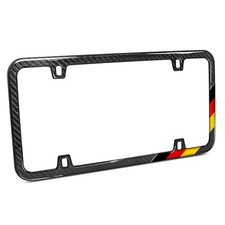 Real Black Carbon Fiber German Flag Off-center In Sports Stripe License Frame