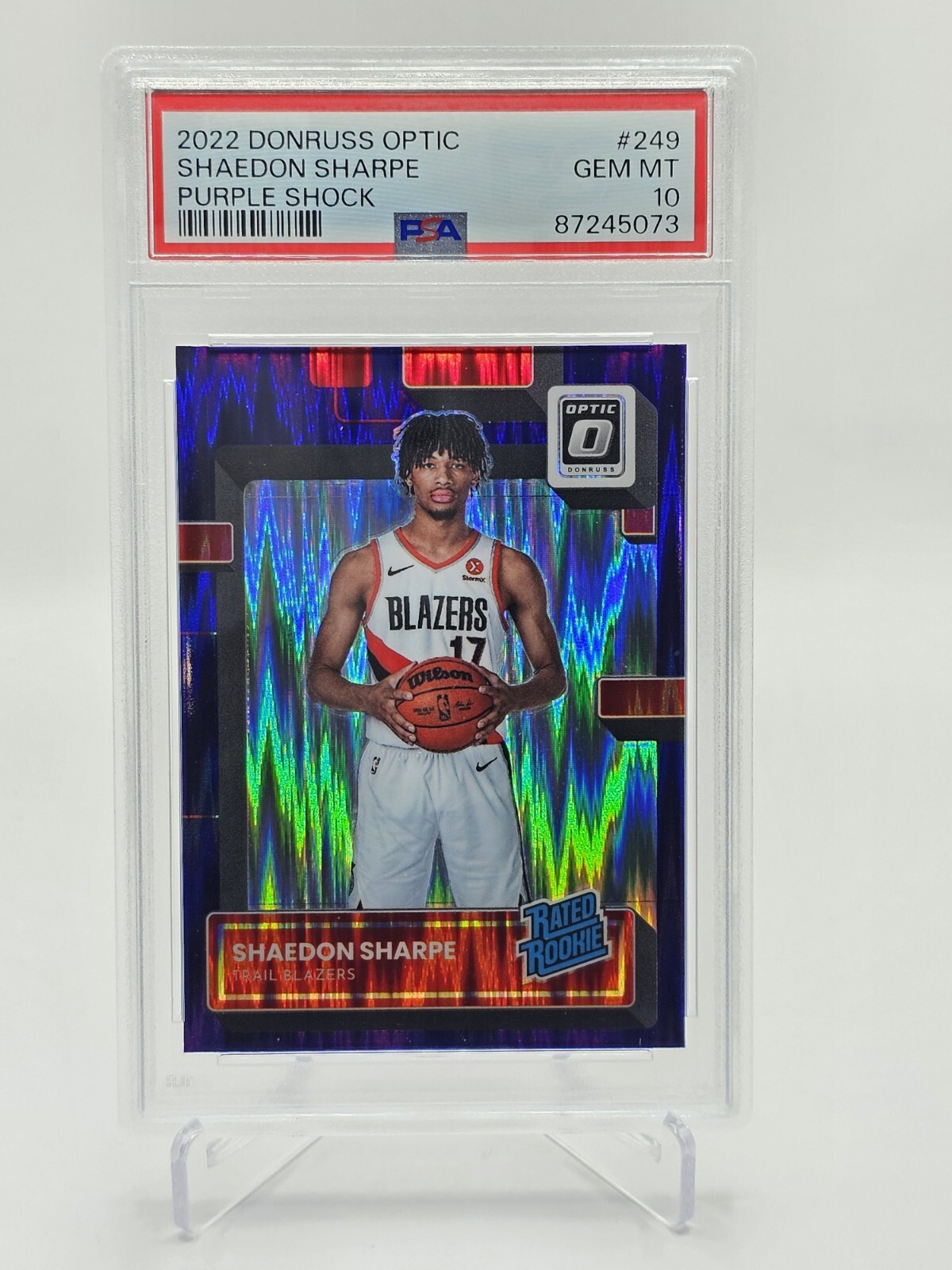 2022-23 Donruss Optic Purple Shock #249 Shaedon Sharpe RR RC PSA GEM MT 10