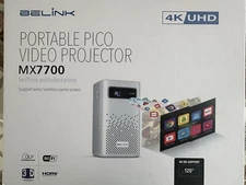 Belink MX7700 Smart Pico Video Projector, 3D 4K UHD. Rechargeable Battery 