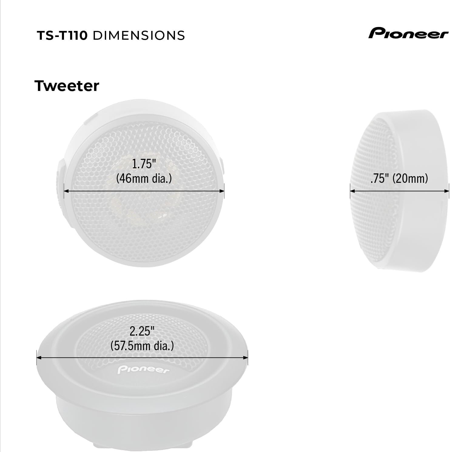 Новая пара твитеров Pioneer TS-T110 78 Poly Dome мощностью 120 Вт чувствительность 90 дБ
