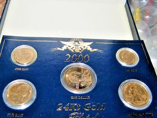 2000 Philadelphia Mint 24kt gold plated 5-Coin set in case .01, .05, .10, .25, 1 - Image 2 of 4