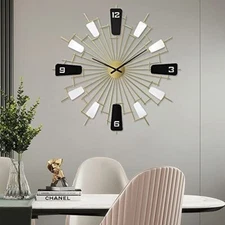 21.6 Inch Metal Mid Century Wall Clock for Living Room Decor, Golden Wall Clock