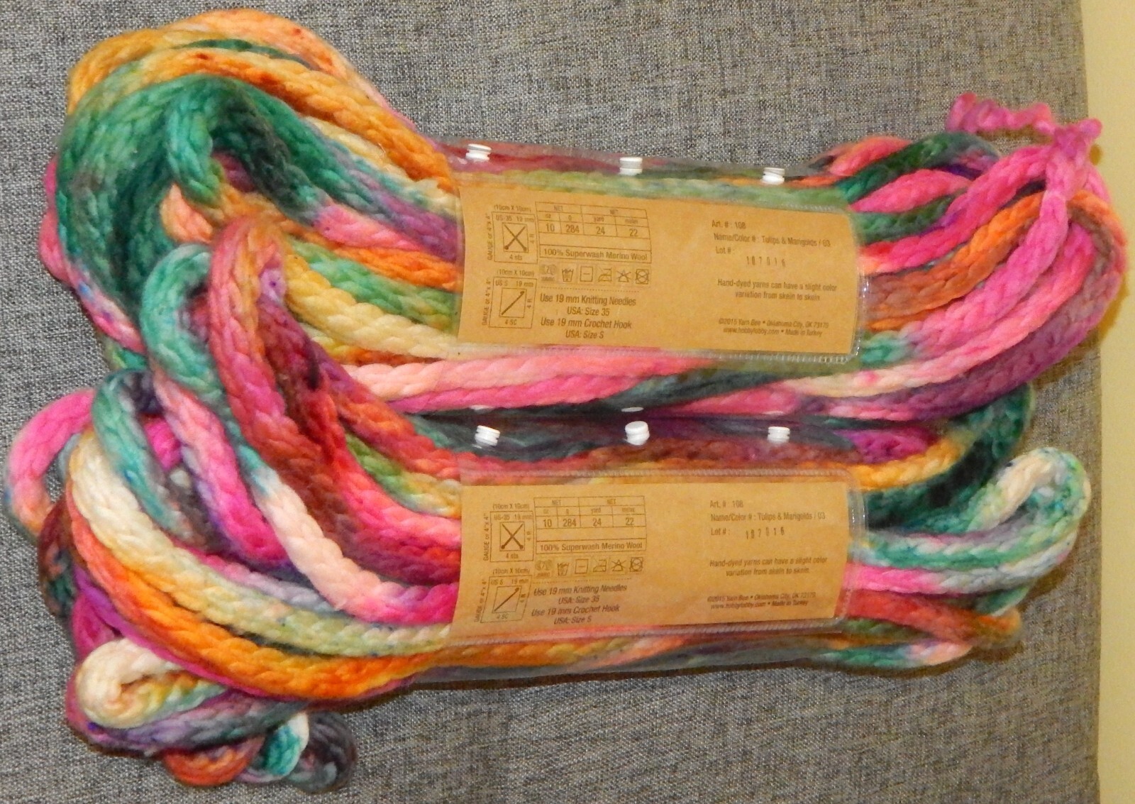Yarn Bee Authentic HandDyed Chunky Knit Tulips & Marigolds 2 hanks