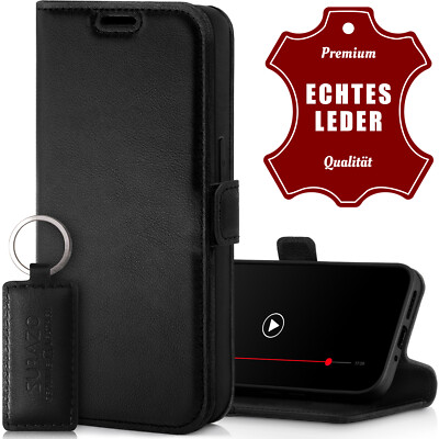 SURAZO  Premium Echtleder Hülle Leder Handyhülle Flip Case Tasche RFID Schutz