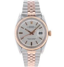 Rolex Datejust Two-Tone Rose Gold 1601 Silver Index Fluted Jubilee Band Watch
