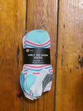 10-Pack No-Show Socks,Little Girls Shoe Size 7-10, Sock Size 4-6 Multicolor NEW