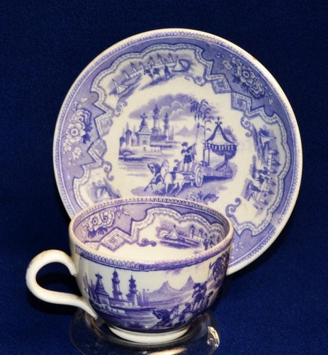Antik 1807-27 Hackwood & Co Transferware lila Damaskus Set Tasse & Untertasse - Bild 2 von 6