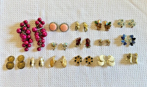 Vintage Clip On Earrings Lot of 15 Pairs Costume Statement Jewelry