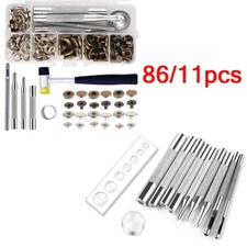 11/86Pcs DIY Leather Snap Fasteners Kit Press Stud Metal Button Snaps Tools USA
