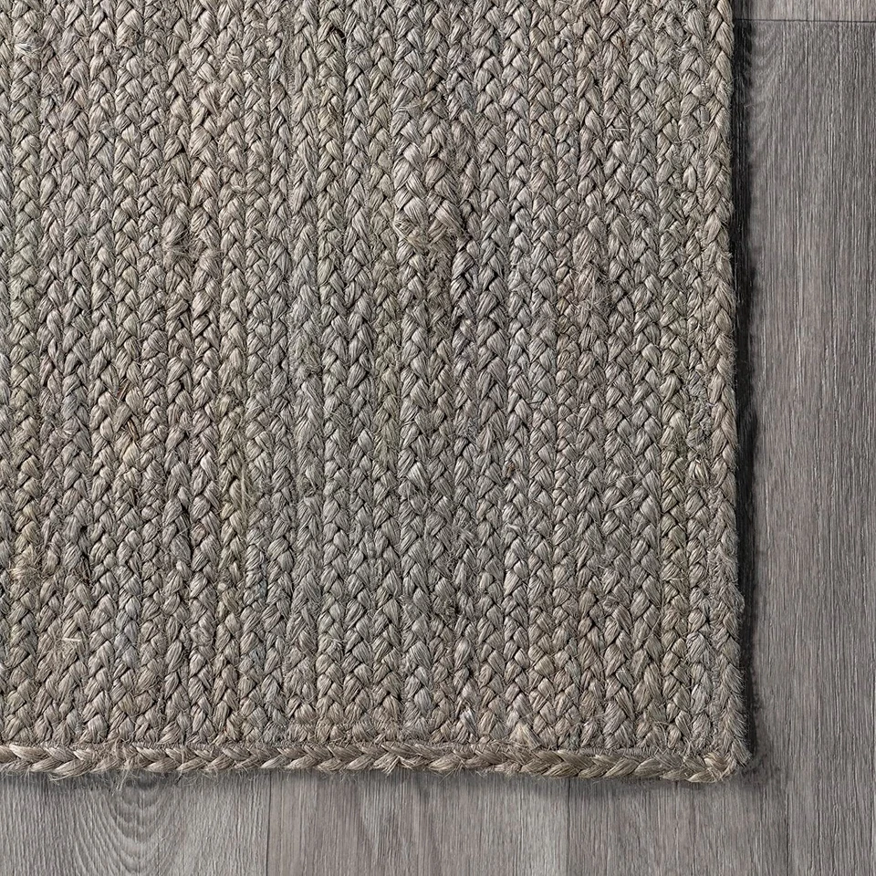 Rug Grey Rectangle Jute Area Rug 100% Braided Rustic look Living Area Carpet - Image 3 of 4