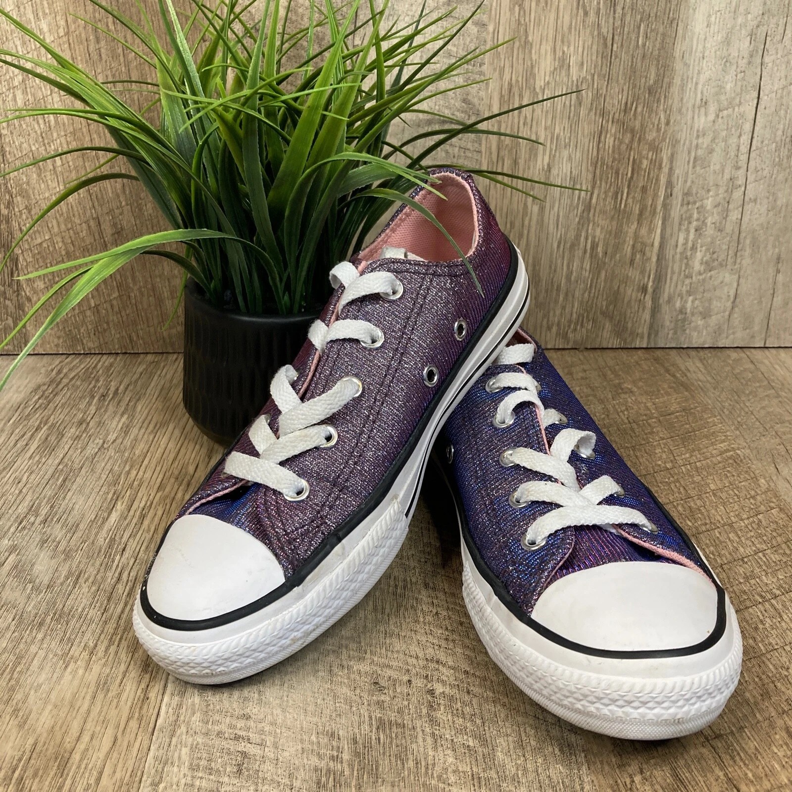 Converse All Star Youth Viola Glitter Sparkle Taglia 1 Junior Low Top Chuck Taylor