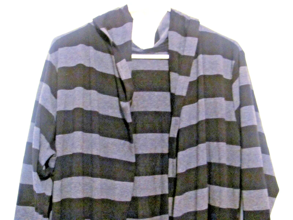 Cárdigan abierto con capucha largo completo para mujer talla XL, rayas negras y grises Foto 2 de 4