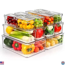14-Pack Stackable Clear Fridge Organizer Bins with Lids - BPA-Free Food Storage