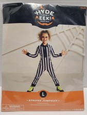 L 10-12 Beetlejuice Jumpsuit Unisex Kids Boy Girl Halloween Costume Stripe New