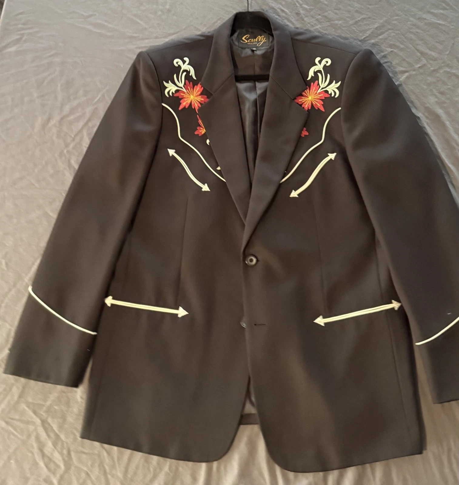 Scully Western Blazer Jacket Mens 42 Black Embroidered Floral Rodeo Cowboy Suit image 7