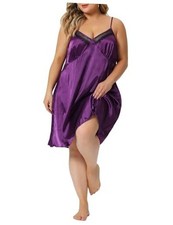 Plus Size Lingerie Satin Lace Chemise Nightgown for Women V-Neck 4X Purple