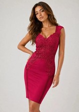 Lipsy Bodycon Lace Applique Dress 16 Party Occasion Wedding Fuchsia Pink Berry