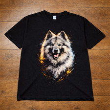 Keeshond Dog Graphic T Shirt Mens Womens Unisex Fire Art Print Black Tee S-3XL
