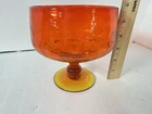 Vintage Blenko Crackle Glass Tangerine Amberina Wayne Husted Footed Compote #629