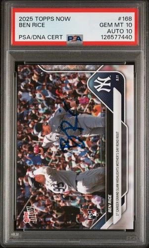 2025 TOPPS NOW #168 BEN RICE ROOKIE RC PSA 10 AUTO 10