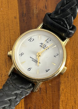 Acqua Watch Women Gold Tone Indigo White Dial Dainty Quartz 23mm New Battery