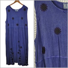 Renaissance Dress Plus 3X Embroidered Floral Blue Boho Overall Tank Long Maxi