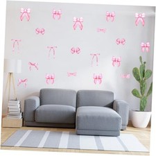 8 Sheets Pink Bow Wall Stickers for Bedroom Bow Knot Wall Decals Bowknot Wall