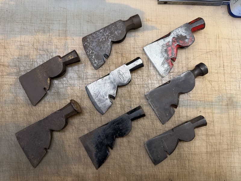 Vintage lot of 8 Hatchet Axe Heads - Carpenter Half Hatchets - Craftsman Plumb