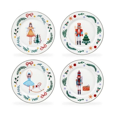 GRACE'S TEAWARE 8" Assorted Nutcracker Wonderland Salad/Dessert Plate Set of 4