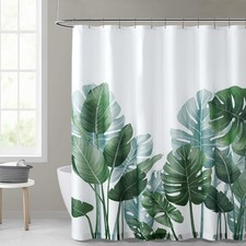 Shower Curtains for Bathroom - Tropical Leaves Plant on White Background Odor...